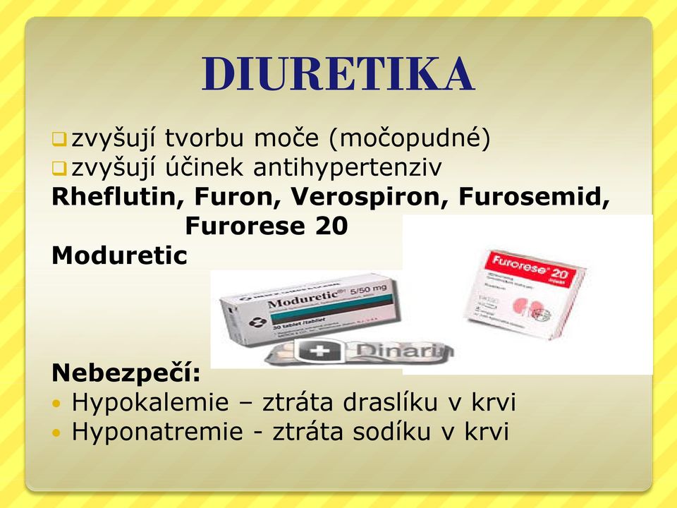 Furosemid, Furorese 20 Moduretic Nebezpečí: