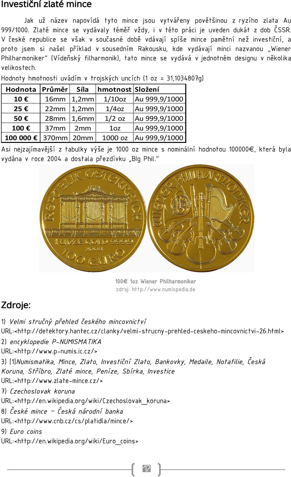 filharmonik), tato mince se vydává v jednotném designu v několika velikostech.