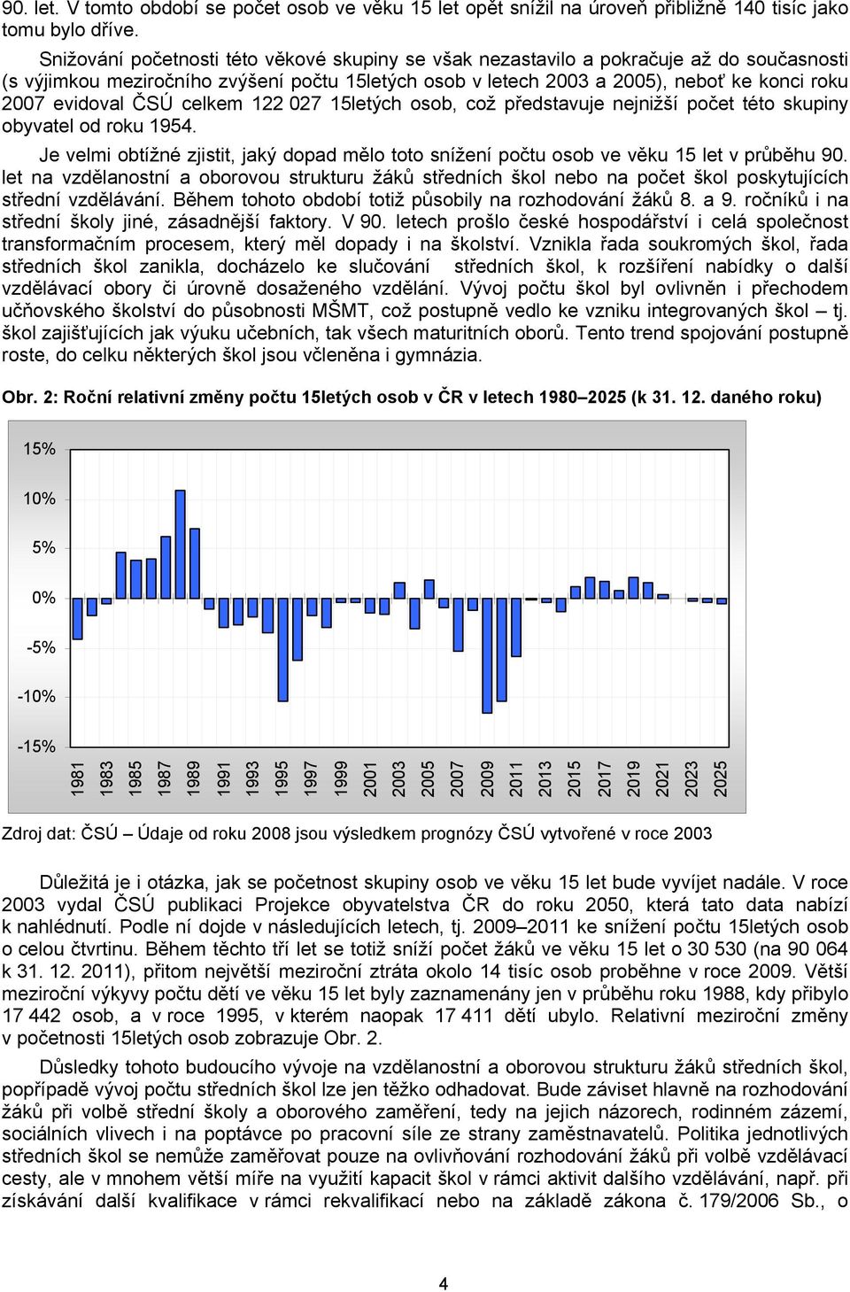 ČSÚ celkem 122 027 15letých osob, což představuje nejnižší počet této skupiny obyvatel od roku 1954. Je velmi obtížné zjistit, jaký dopad mělo toto snížení počtu osob ve věku 15 let v průběhu 90.