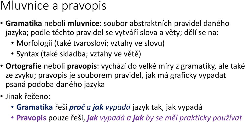 vychází do velké míry z gramatiky, ale také ze zvyku; pravopis je souborem pravidel, jak má graficky vypadat psaná podoba daného