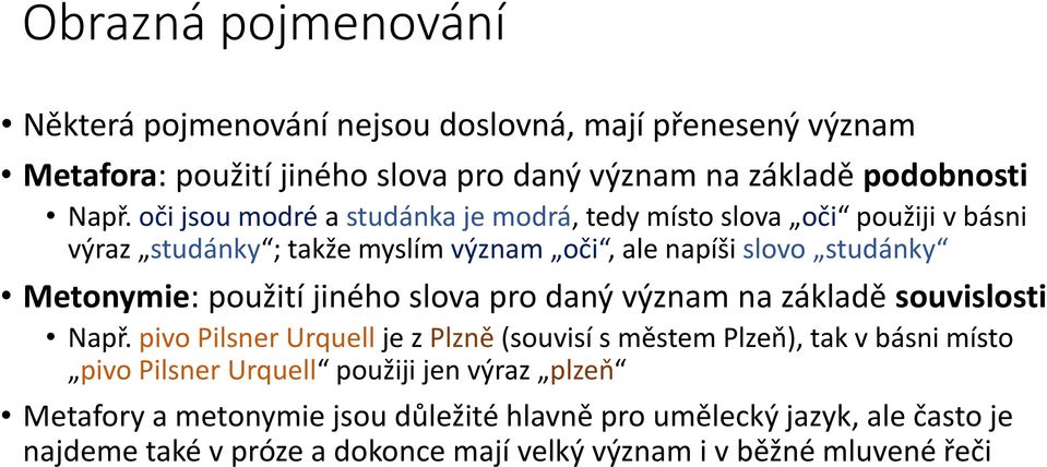 jiného slova pro daný význam na základě souvislosti Např.