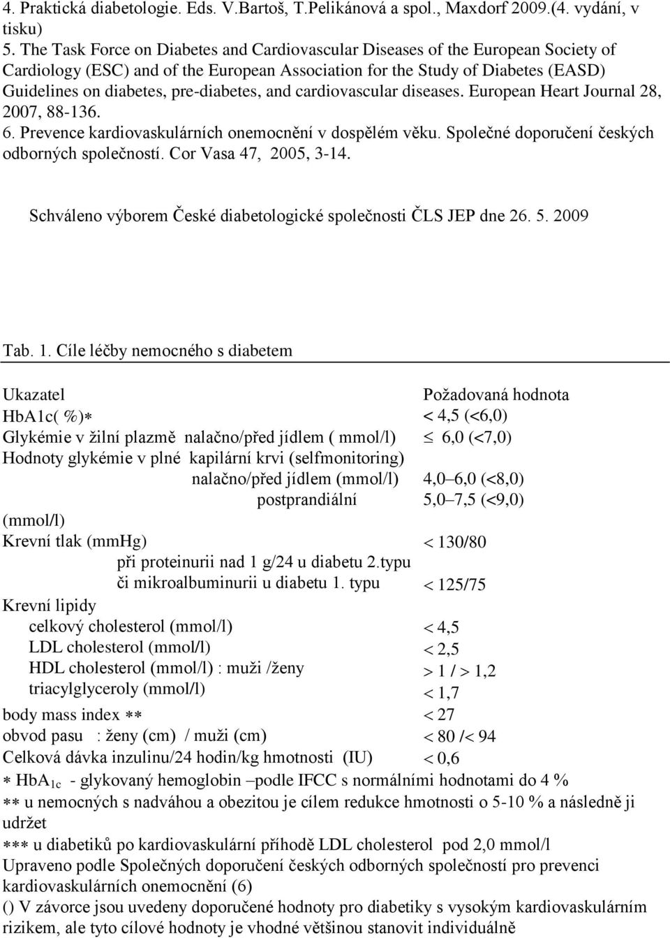 pre-diabetes, and cardiovascular diseases. European Heart Journal 28, 2007, 88-136. 6. Prevence kardiovaskulárních onemocnění v dospělém věku. Společné doporučení českých odborných společností.