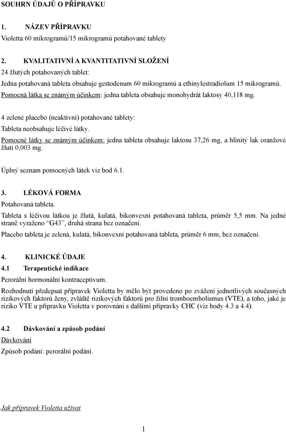 Pomocná látka se známým účinkem: jedna tableta obsahuje monohydrát laktosy 40,118 mg. 4 zelené placebo (neaktivní) potahované tablety: Tableta neobsahuje léčivé látky.