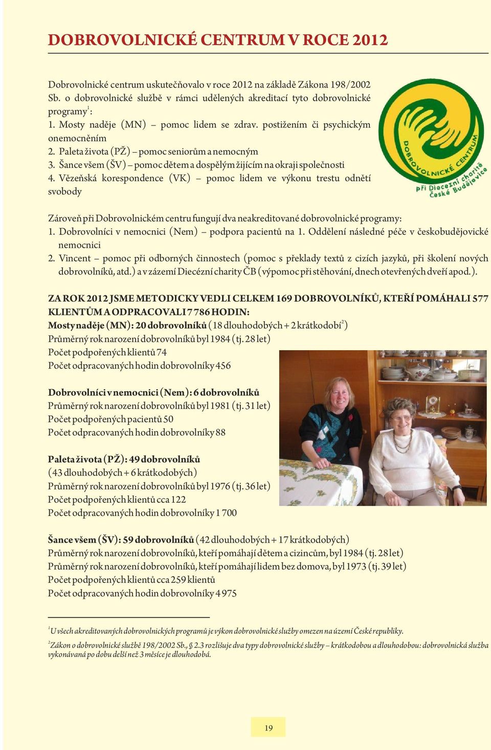 Vězeňská korespondence (VK) pomoc lidem ve výkonu trestu odnětí svobody Zároveň při Dobrovolnickém centru fungují dva neakreditované dobrovolnické programy: 1.