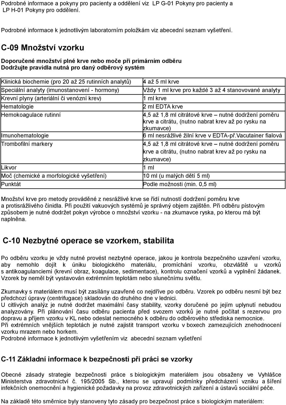 analyty (imunostanovení - hormony) Krevní plyny (arteriální či venózní krev) Hematologie Hemokoagulace rutinní Imunohematologie Trombofilní markery Likvor Moč (chemické a morfologické vyšetření)