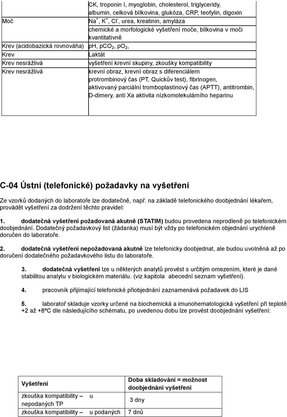 diferenciálem protrombinový čas (PT, Quickův test), fibrinogen, aktivovaný parciální tromboplastinový čas (APTT), antitrombin, D-dimery, anti Xa aktivita nízkomolekulárního heparinu C-04 Ústní