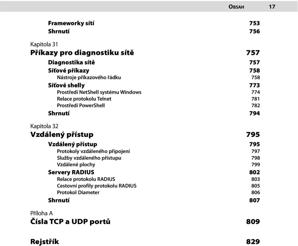 Vzdálený přístup 795 Vzdálený přístup 795 Protokoly vzdáleného připojení 797 Služby vzdáleného přístupu 798 Vzdálené plochy 799 Servery RADIUS 802