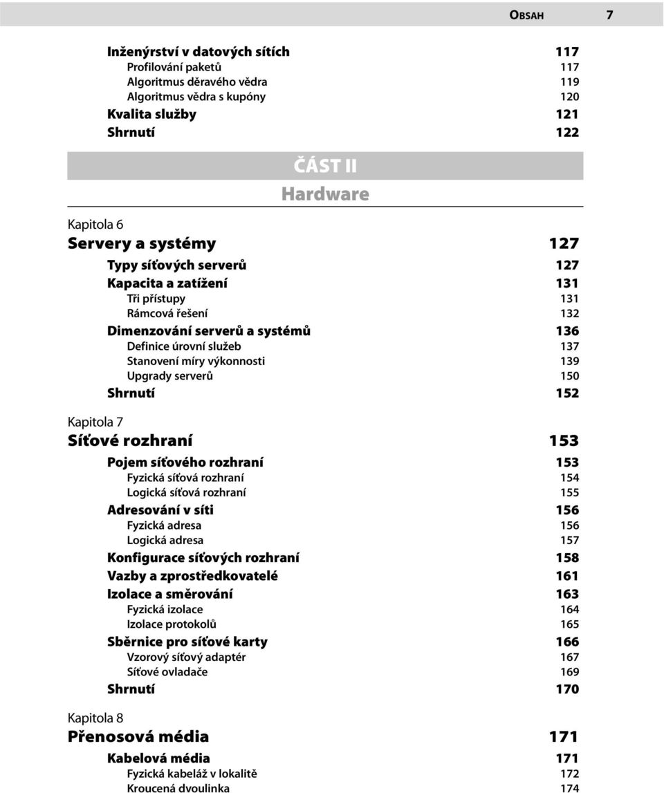 serverů 150 Shrnutí 152 Kapitola 7 Síťové rozhraní 153 Pojem síťového rozhraní 153 Fyzická síťová rozhraní 154 Logická síťová rozhraní 155 Adresování v síti 156 Fyzická adresa 156 Logická adresa 157