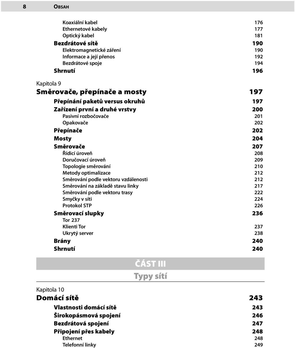 Doručovací úroveň 209 Topologie směrování 210 Metody optimalizace 212 Směrování podle vektoru vzdálenosti 212 Směrování na základě stavu linky 217 Směrování podle vektoru trasy 222 Smyčky v síti 224