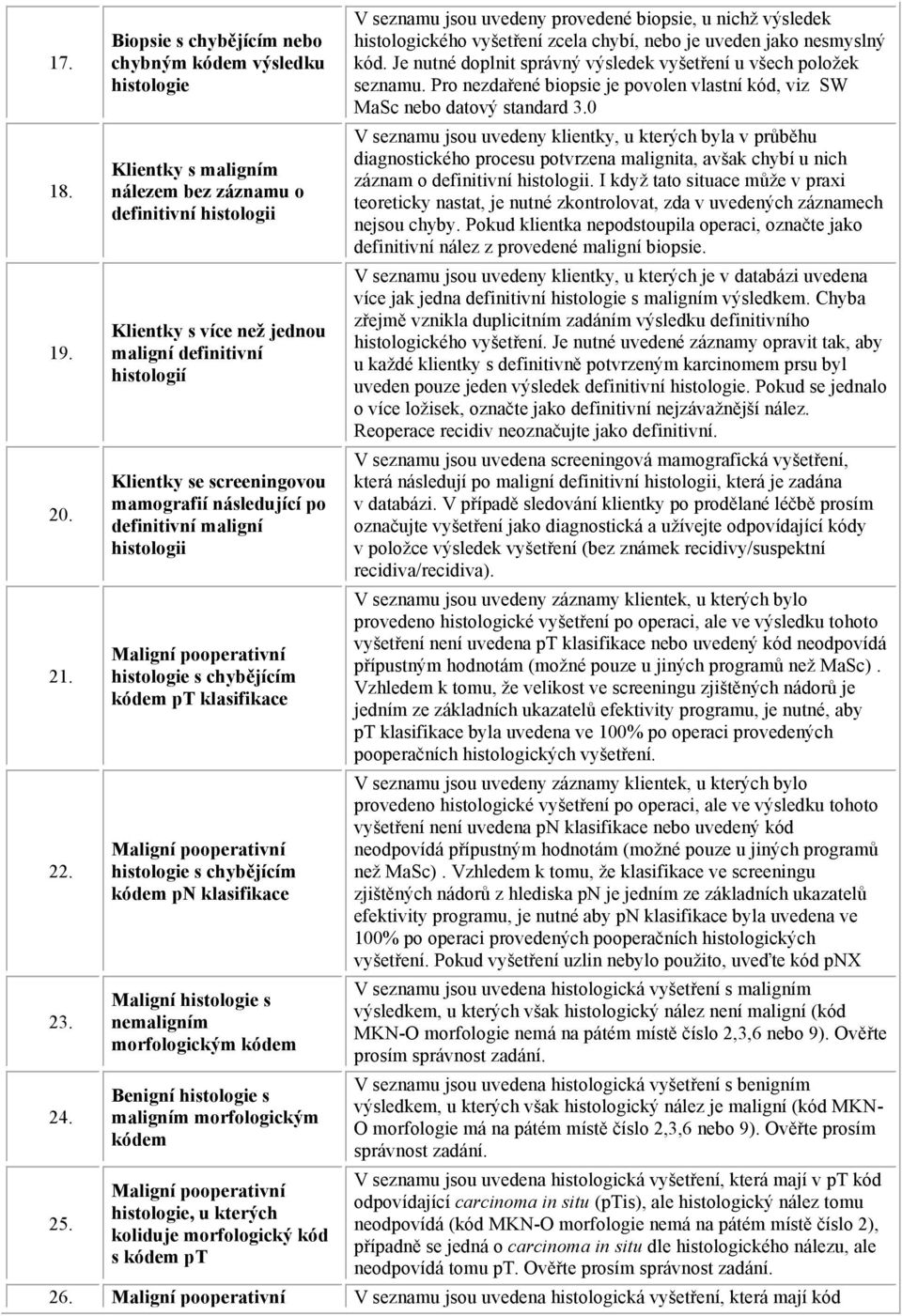 maligní histologii kódem pt klasifikace kódem pn klasifikace Maligní histologie s nemaligním morfologickým kódem Benigní histologie s maligním morfologickým kódem histologie, u kterých koliduje