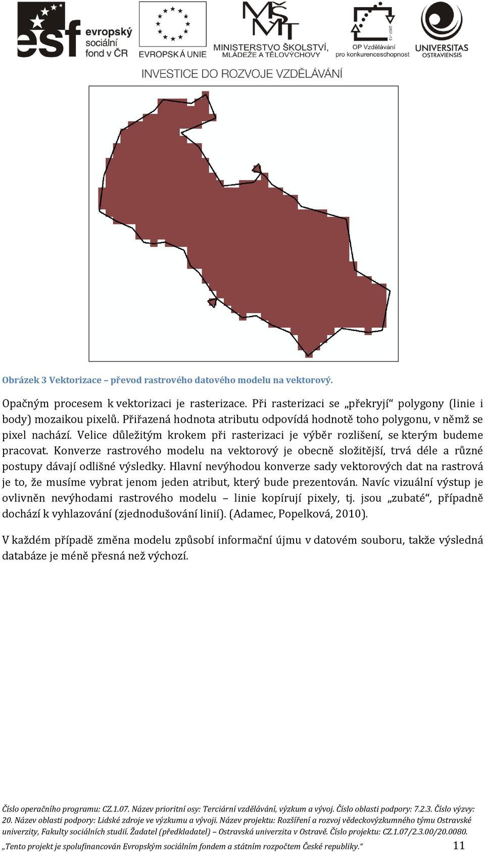 Konverze rastrového modelu na vektorový je obecně složitější, trvá déle a různé postupy dávají odlišné výsledky.