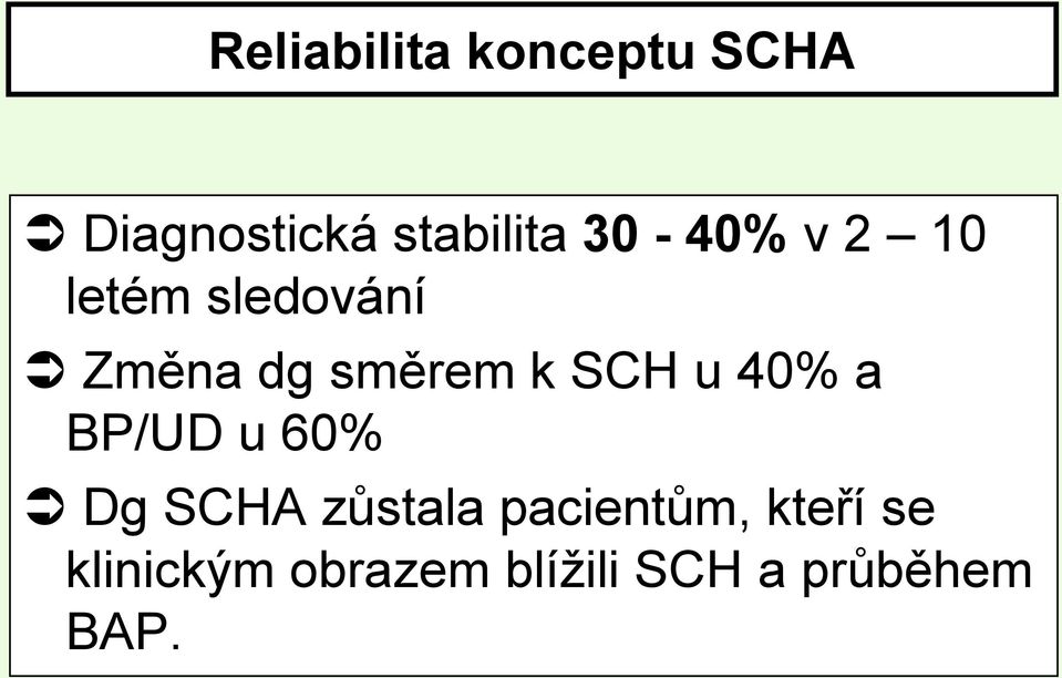 SCH u 40% a BP/UD u 60% Dg SCHA zůstala pacientům,