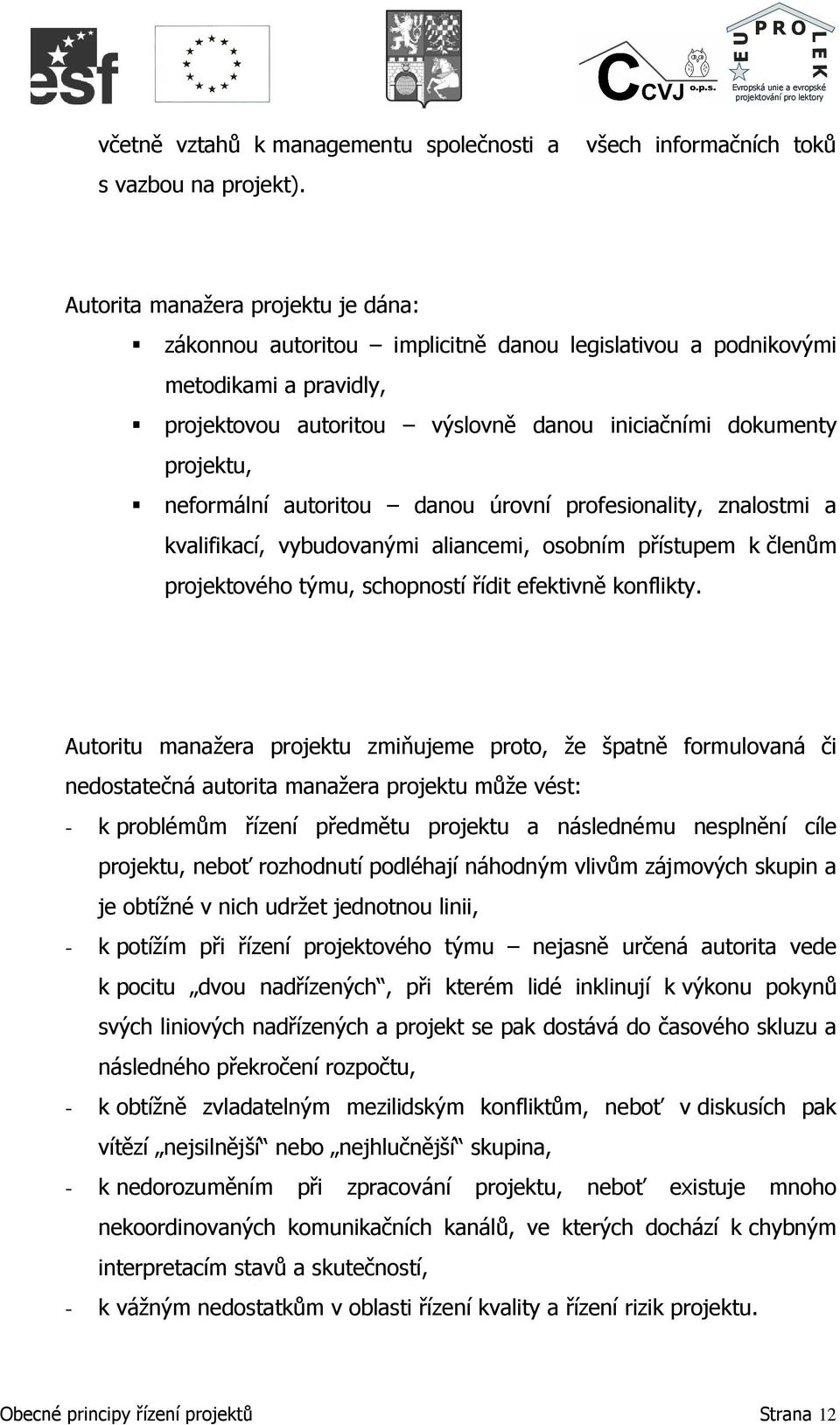 neformální autoritou danou úrovní profesionality, znalostmi a kvalifikací, vybudovanými aliancemi, osobním přístupem k členům projektového týmu, schopností řídit efektivně konflikty.