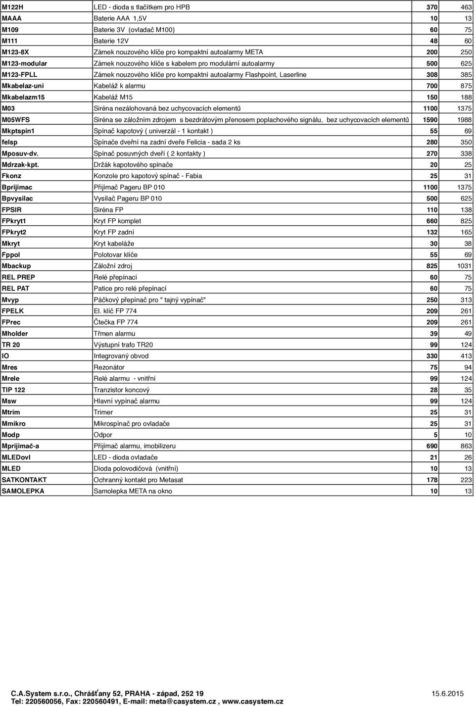 700 875 Mkabelazm15 Kabeláž M15 150 188 M03 Siréna nezálohovaná bez uchycovacích elementů 1100 1375 M05WFS Siréna se záložním zdrojem s bezdrátovým přenosem poplachového signálu, bez uchycovacích