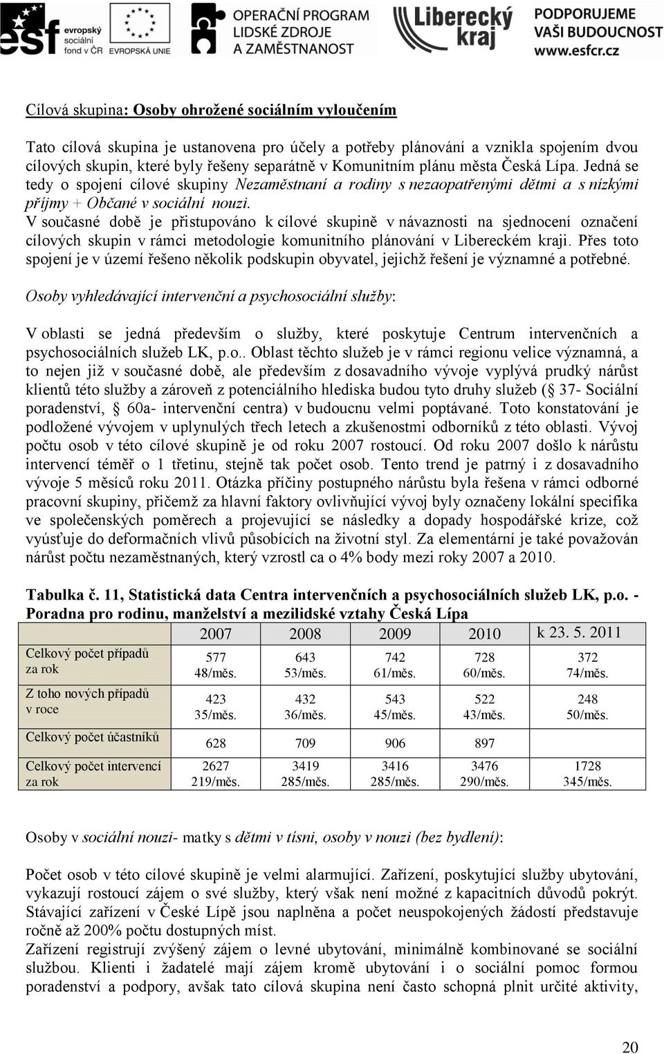 V současné době je přistupováno k cílové skupině v návaznosti na sjednocení označení cílových skupin v rámci metodologie komunitního plánování v Libereckém kraji.