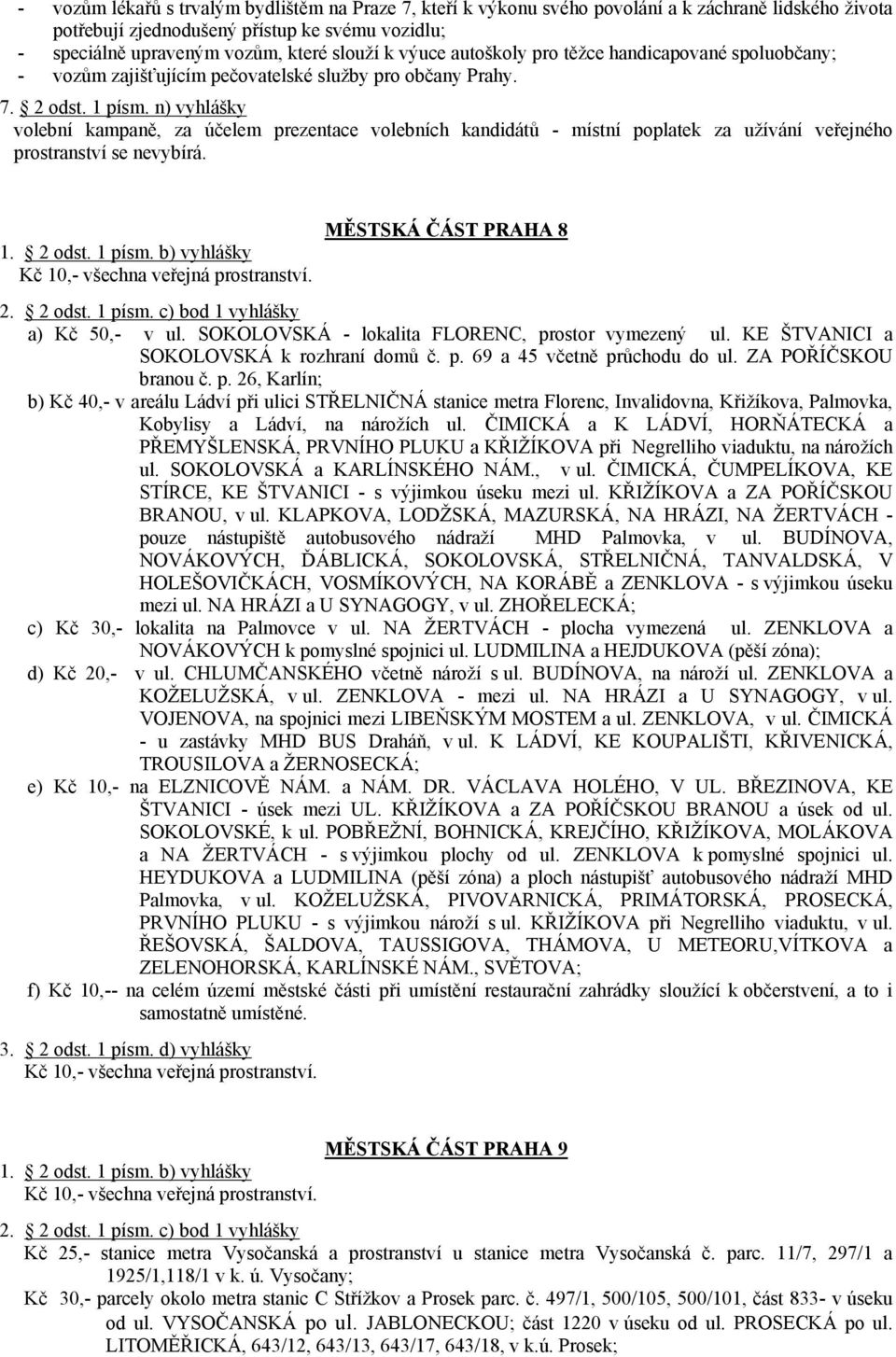 n) vyhlášky volební kampaně, za účelem prezentace volebních kandidátů - místní poplatek za užívání veřejného prostranství se nevybírá. 1. 2 odst. 1 písm.