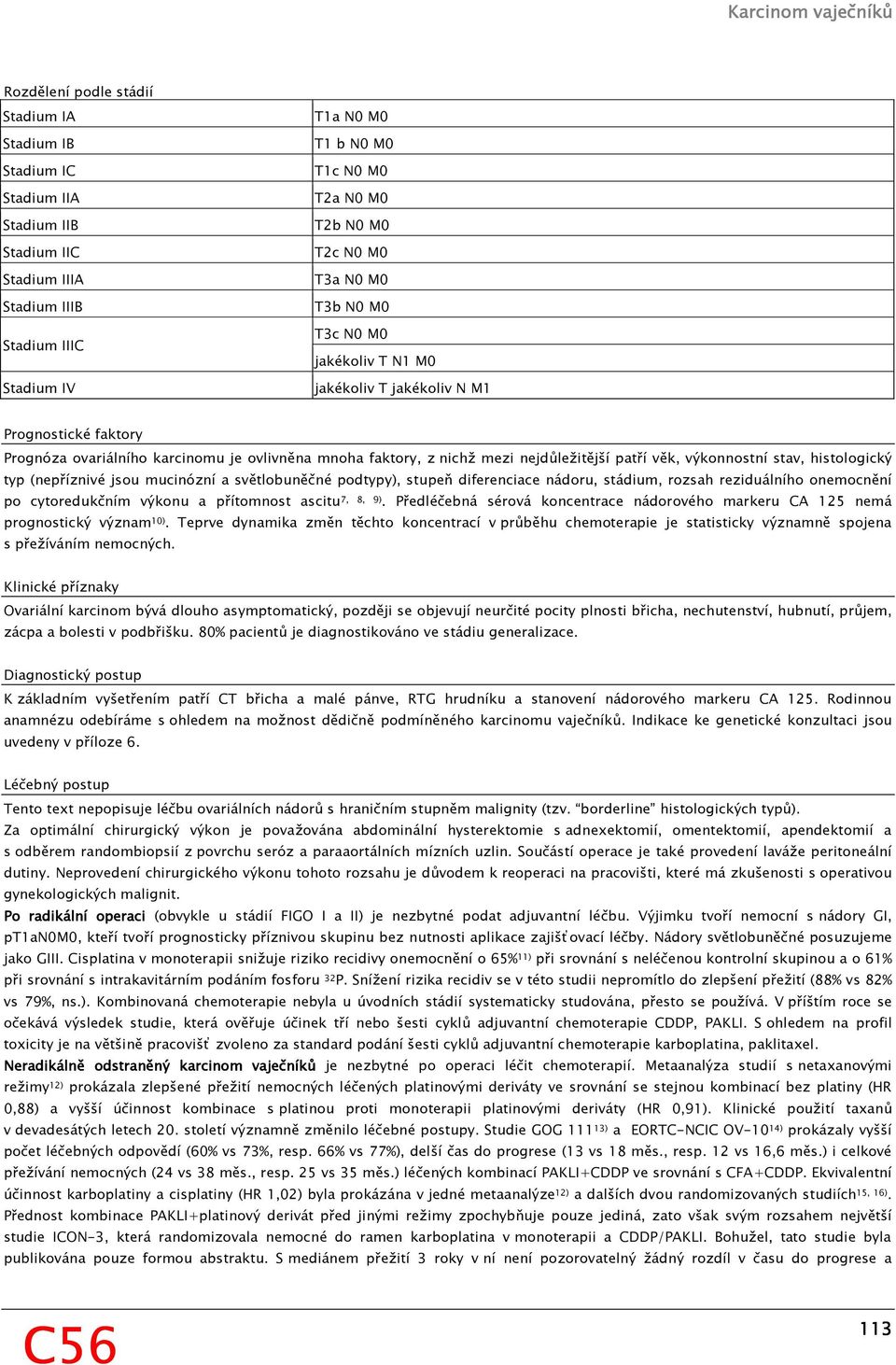 výkonnostní stav, histologický typ (nepříznivé jsou mucinózní a světlobuněčné podtypy), stupeň diferenciace nádoru, stádium, rozsah reziduálního onemocnění po cytoredukčním výkonu a přítomnost ascitu