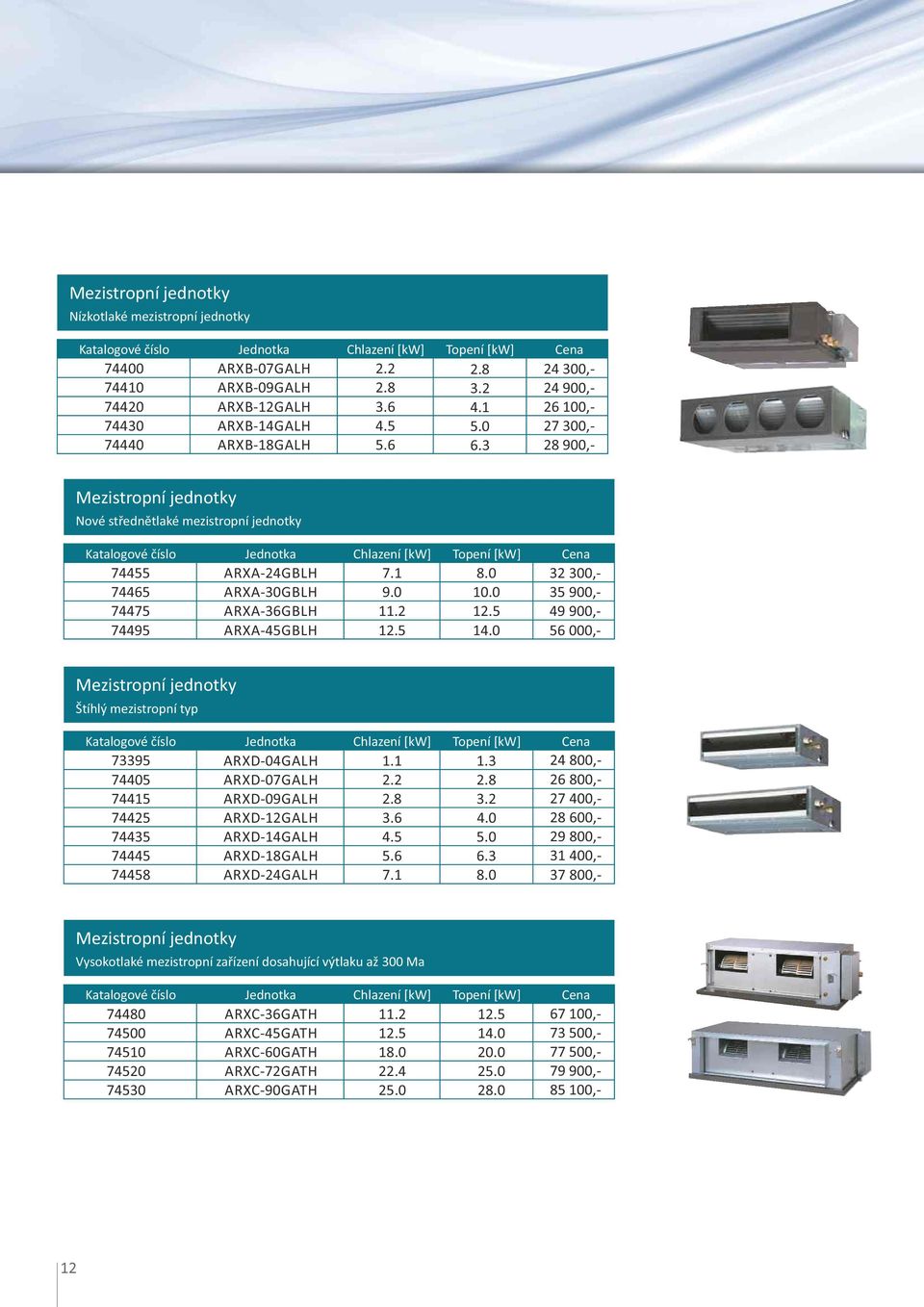 5 49 900,- 74495 ARA-45GBLH 12.5 14.0 56 000,- Mezistropní jednotky Štíhlý mezistropní typ 73395 ARD-04GALH 1.1 1.3 24 800,- 74405 ARD-07GALH 2.2 2.8 26 800,- 74415 ARD-09GALH 2.8 3.