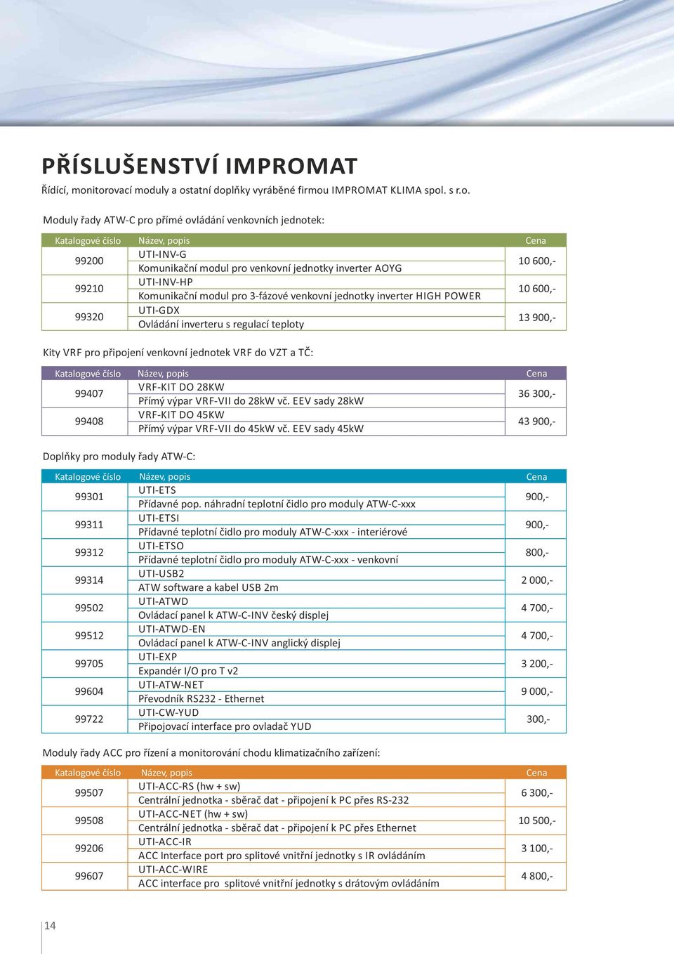 Komunikační modul pro venkovní jednotky inverter AOYG UTI-INV-HP Komunikační modul pro 3-fázové venkovní jednotky inverter HIGH POWER 10 600,- 10 600,- 99320 UTI-GD Ovládání inverteru s regulací