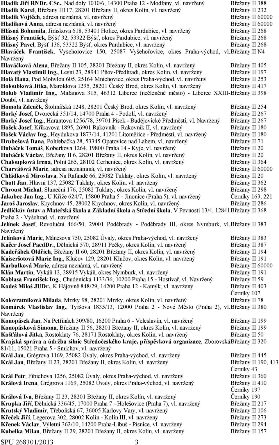 Břežany II 268 Hlásný František, Býšť 32, 53322 Býšť, okres Pardubice, vl. Břežany II 268 Hlásný Pavel, Býšť 136, 53322 Býšť, okres Pardubice, vl.