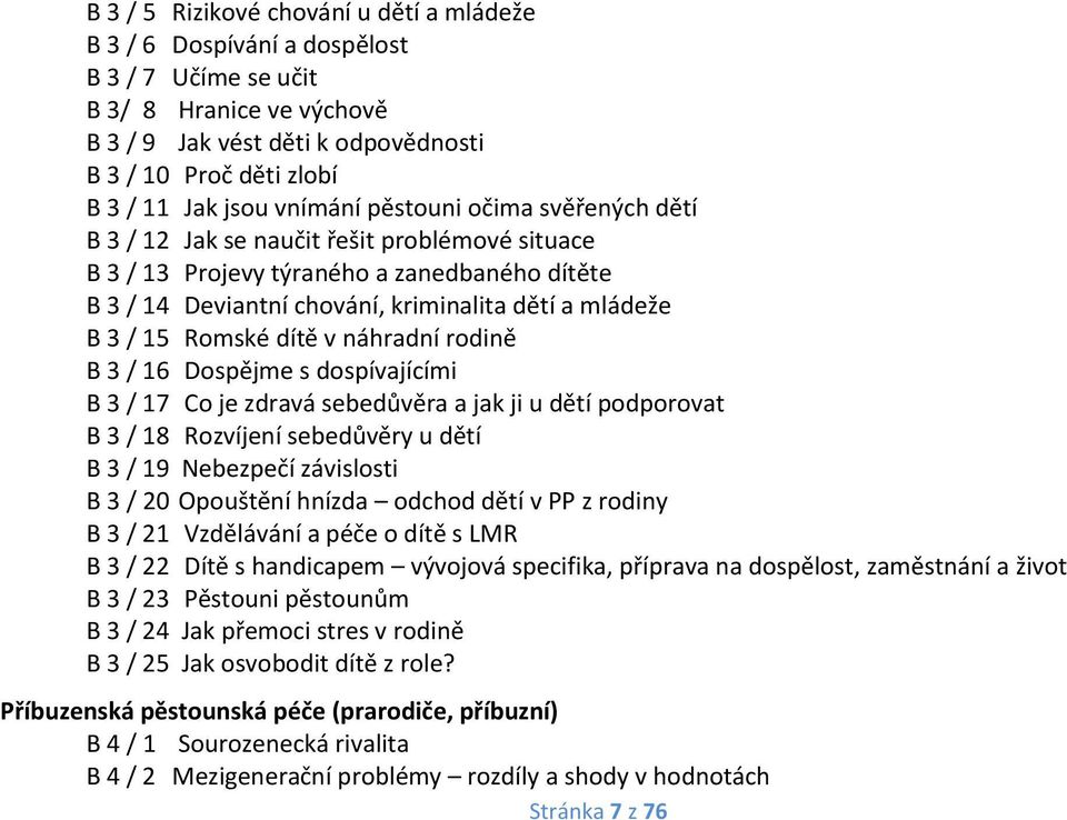 dítě v náhradní rodině B 3 / 16 Dospějme s dospívajícími B 3 / 17 Co je zdravá sebedůvěra a jak ji u dětí podporovat B 3 / 18 Rozvíjení sebedůvěry u dětí B 3 / 19 Nebezpečí závislosti B 3 / 20