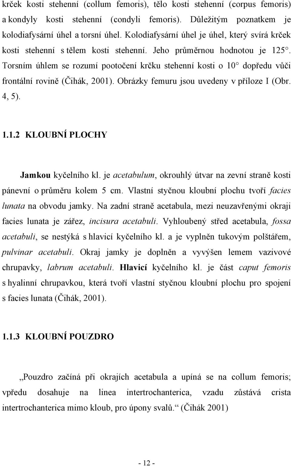 Torsním úhlem se rozumí pootočení krčku stehenní kosti o 10 dopředu vůči frontální rovině (Čihák, 2001). Obrázky femuru jsou uvedeny v příloze I (Obr. 4, 5). 1.1.2 KLOUBNÍ PLOCHY Jamkou kyčelního kl.
