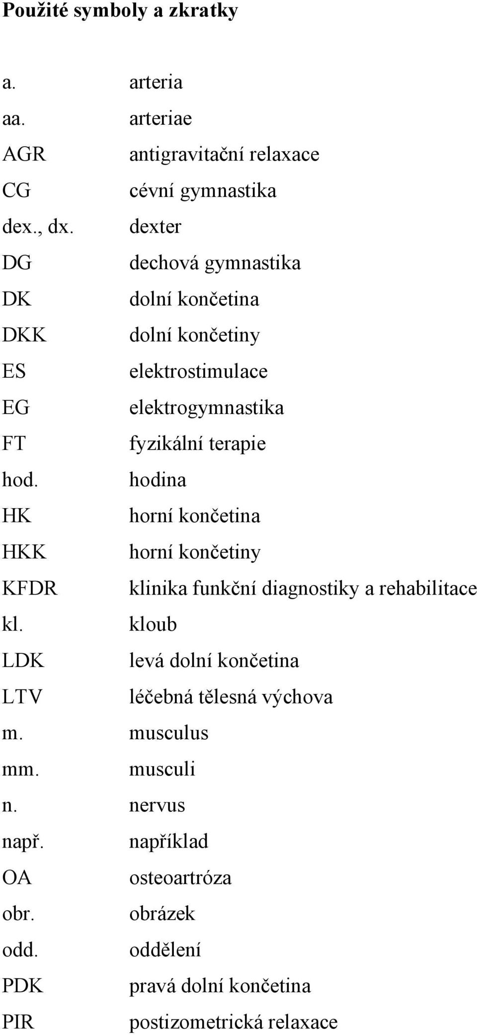 hodina HK horní končetina HKK horní končetiny KFDR klinika funkční diagnostiky a rehabilitace kl.