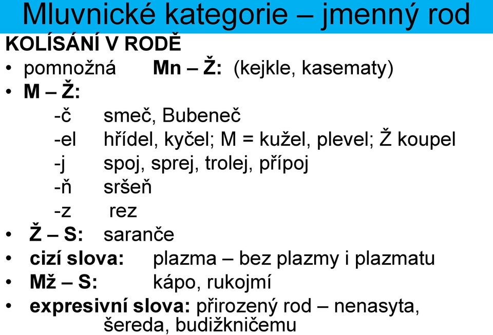 trolej, přípoj -ň sršeň -z rez Ž S: saranče cizí slova: plazma bez plazmy i