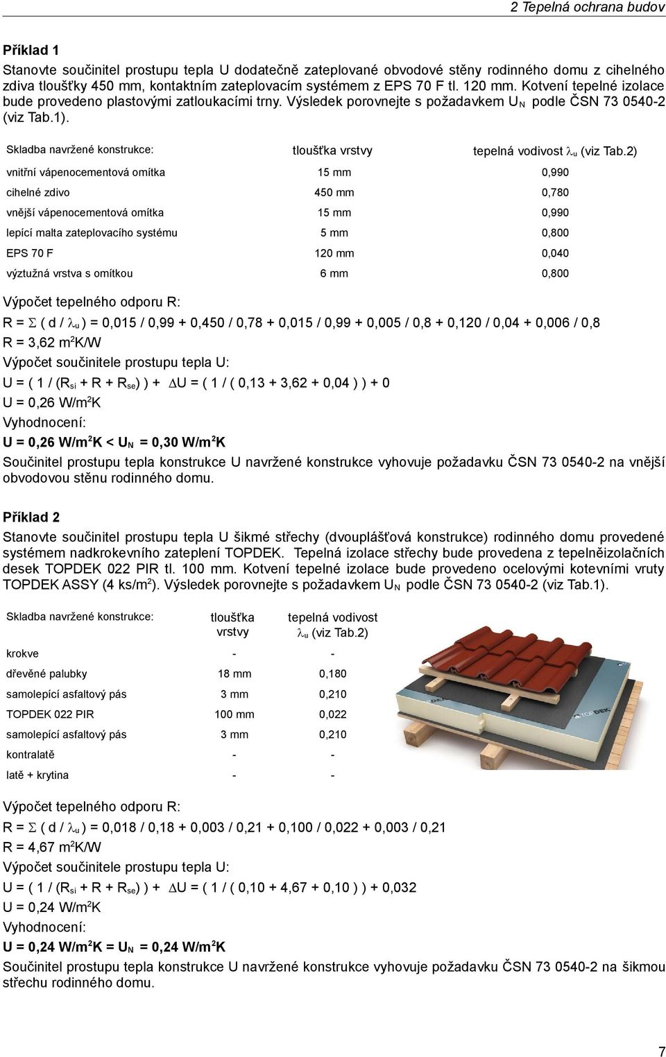 Skladba navržené konstrukce: tloušťka vrstvy tepelná vodivost u (viz Tab.