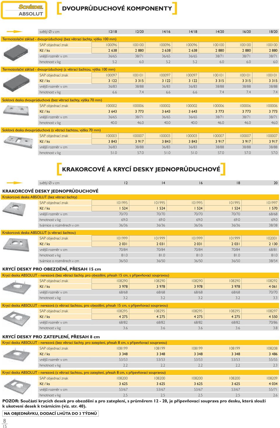 0 6.0 Termoizolační základ - dvouprůduchový (s větrací šachtou, výška 100 mm) SAP objednací znak 100097 100101 100097 100097 100101 100101 100101 Kč / ks 3 122 3 3 3 122 3 122 3 3 3 3 3 3 vnější