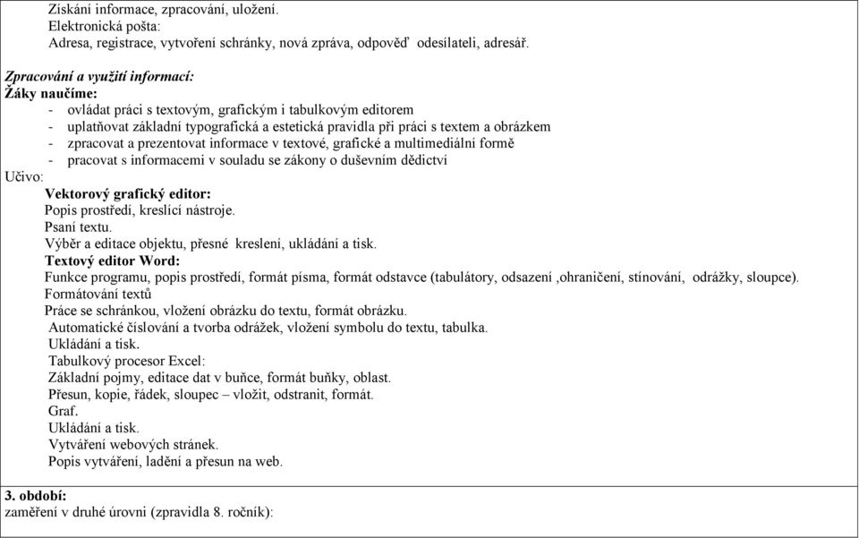 zpracovat a prezentovat informace v textové, grafické a multimediální formě - pracovat s informacemi v souladu se zákony o duševním dědictví Vektorový grafický editor: Popis prostředí, kreslící