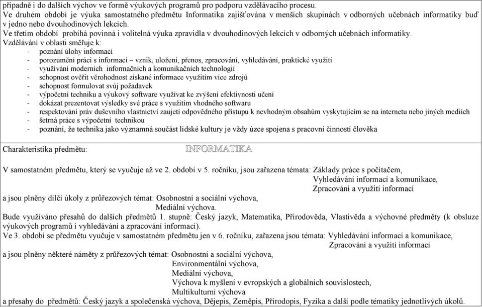 Ve třetím období probíhá povinná i volitelná výuka zpravidla v dvouhodinových lekcích v odborných učebnách informatiky.