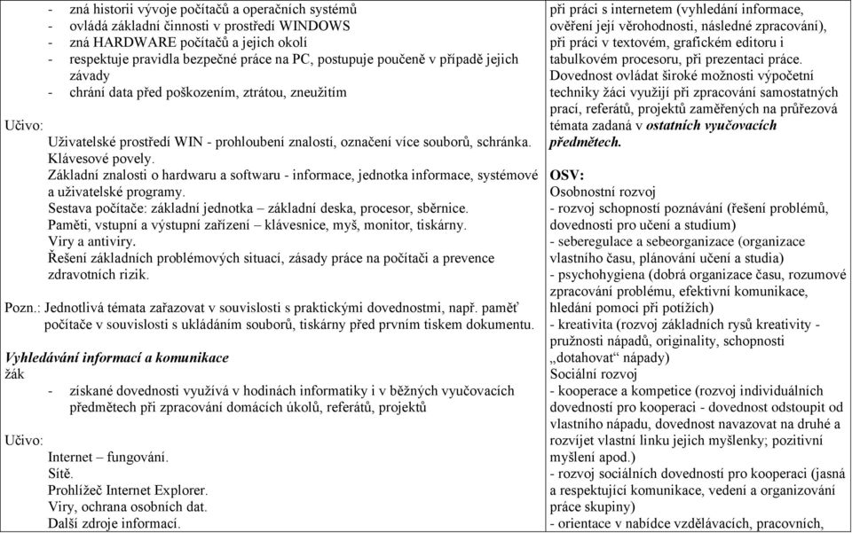 Základní znalosti o hardwaru a softwaru - informace, jednotka informace, systémové a uživatelské programy. Sestava počítače: základní jednotka základní deska, procesor, sběrnice.