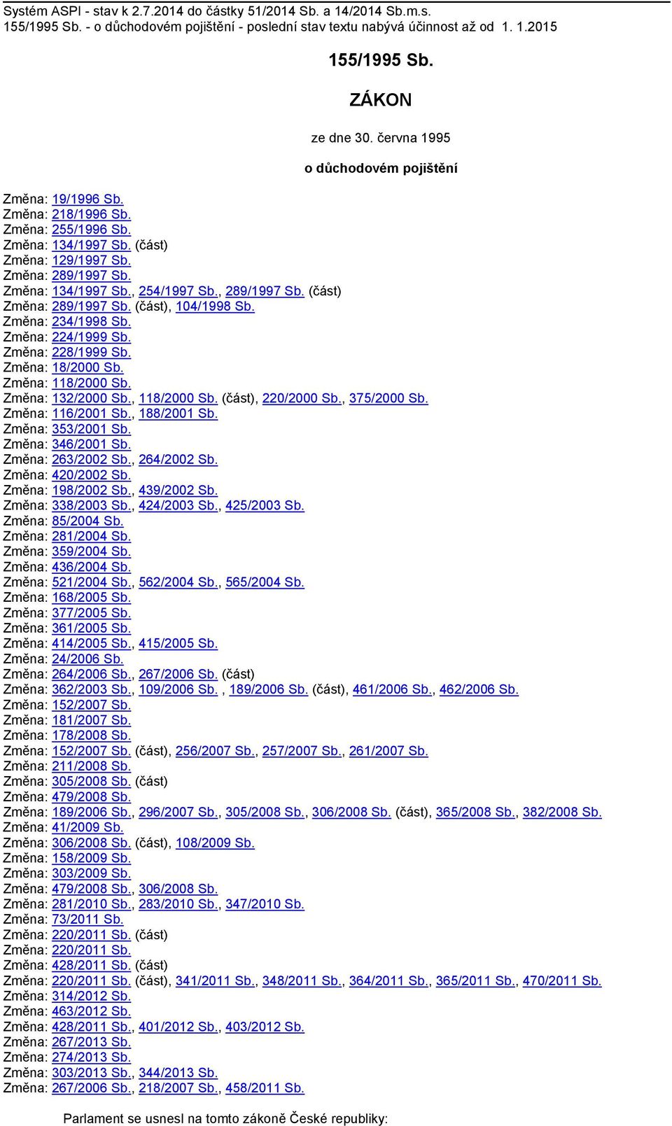 , 289/1997 Sb. (část) Změna: 289/1997 Sb. (část), 104/1998 Sb. Změna: 234/1998 Sb. Změna: 224/1999 Sb. Změna: 228/1999 Sb. Změna: 18/2000 Sb. Změna: 118/2000 Sb. Změna: 132/2000 Sb., 118/2000 Sb.