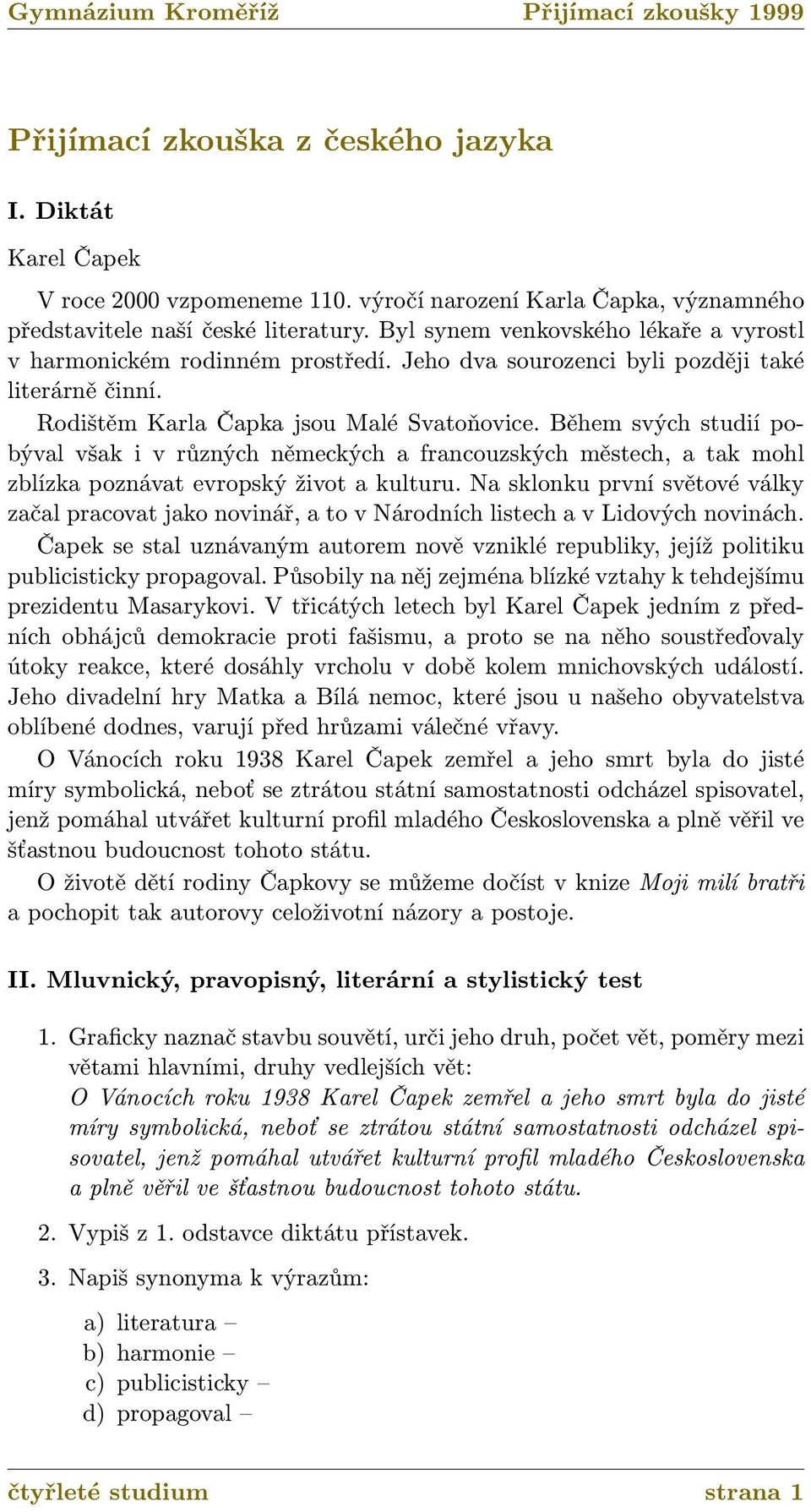 Přijímací zkouška z českého jazyka - PDF Free Download