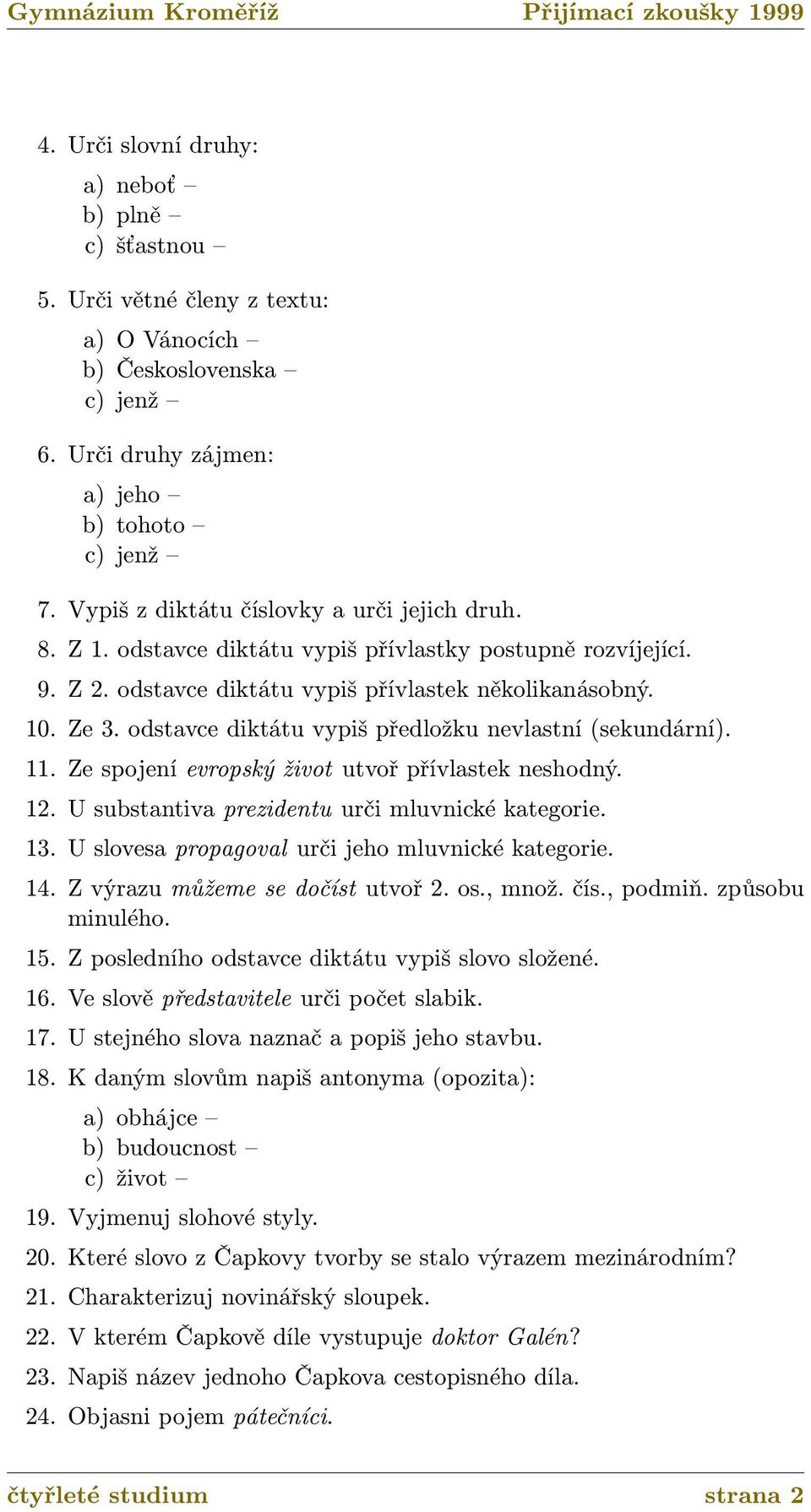 Přijímací zkouška z českého jazyka - PDF Free Download