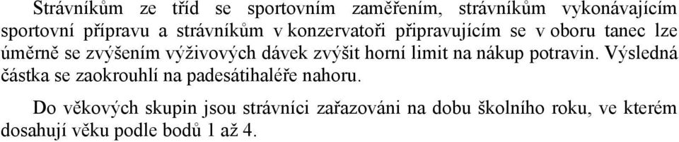 zvýšit horní limit na nákup potravin. Výsledná částka se zaokrouhlí na padesátihaléře nahoru.