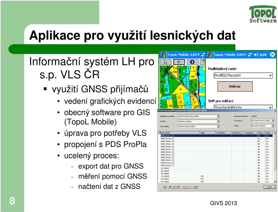 GIS (TopoL Mobile) úprava pro potřeby VLS propojení s PDS ProPla ucelený