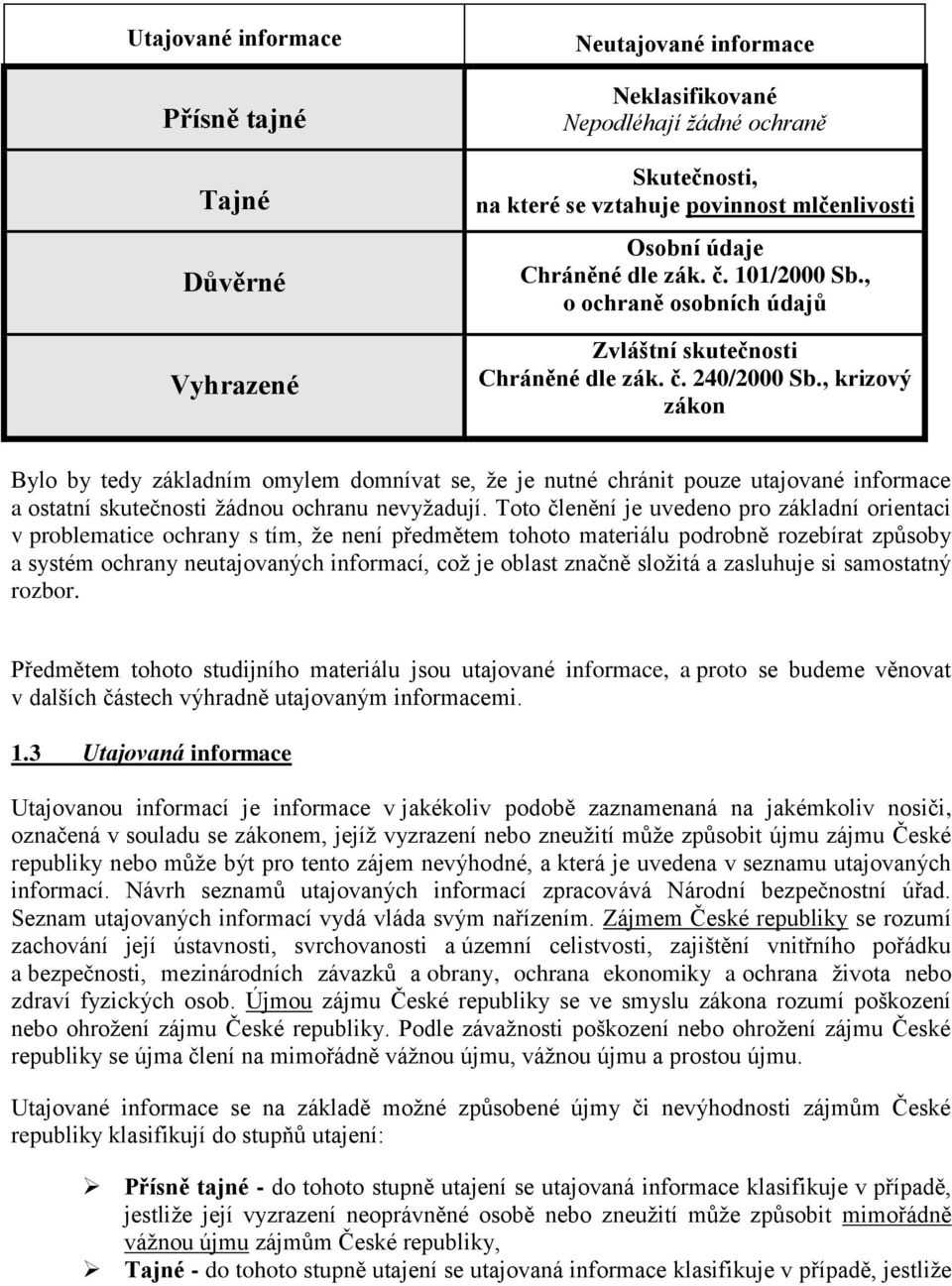 , krizový zákon Bylo by tedy základním omylem domnívat se, že je nutné chránit pouze utajované informace a ostatní skutečnosti žádnou ochranu nevyžadují.