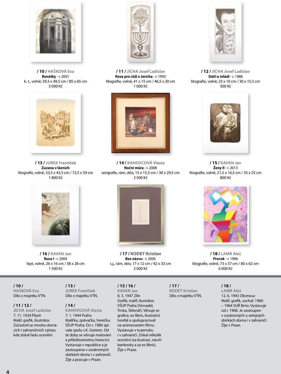 1988 litografie, volně, 23 x 10 cm / 30 x 15,5 cm 500 Kč / 13 / Jurek František Zuzana v lázních litografie, volně, 53,5 x 43,5 cm / 72,5 x 59 cm 1 800 Kč / 14 / Kahovcová Vlasta Noční můra - r.