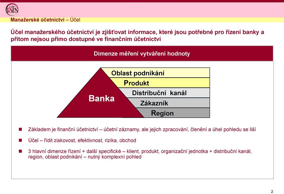 finanční účetnictví účetní záznamy, ale jejich zpracování, členění a úhel pohledu se liší Účel řídit ziskovost, efektivnost, rizika, obchod 3