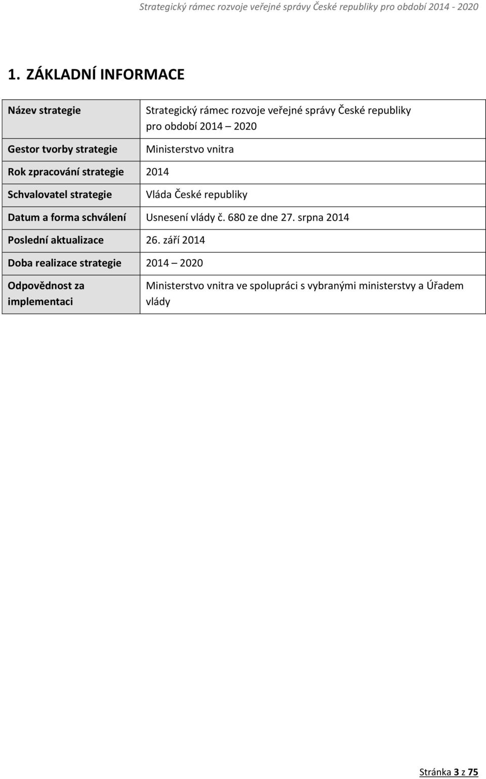 forma schválení Usnesení vlády č. 680 ze dne 27. srpna 2014 Poslední aktualizace 26.