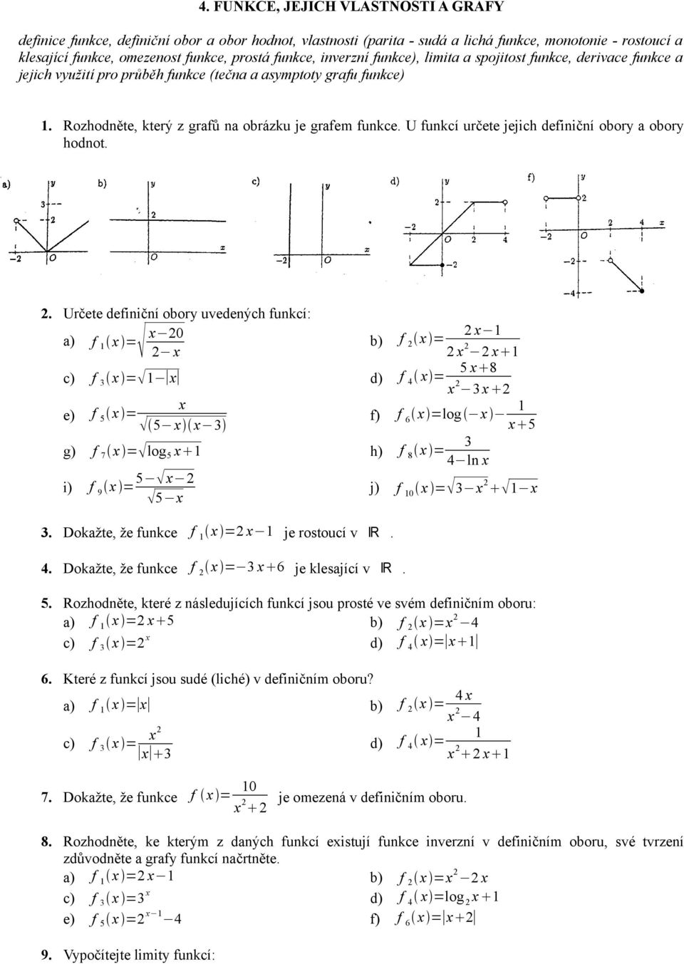 U funkcí určete jejich definiční obory a obory hodnot. 2.
