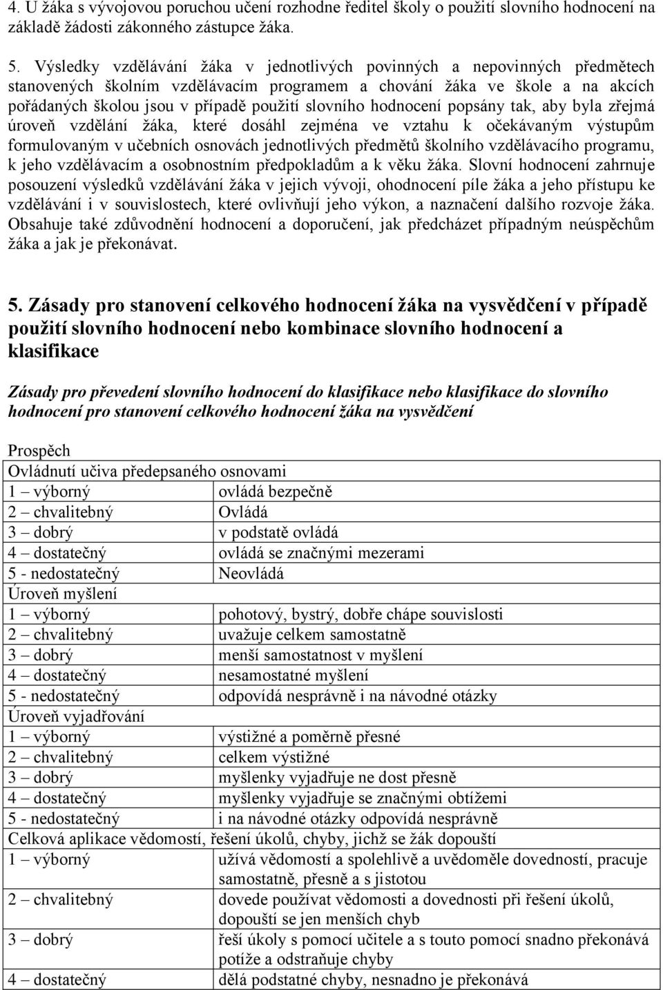 slovního hodnocení popsány tak, aby byla zřejmá úroveň vzdělání žáka, které dosáhl zejména ve vztahu k očekávaným výstupům formulovaným v učebních osnovách jednotlivých předmětů školního vzdělávacího