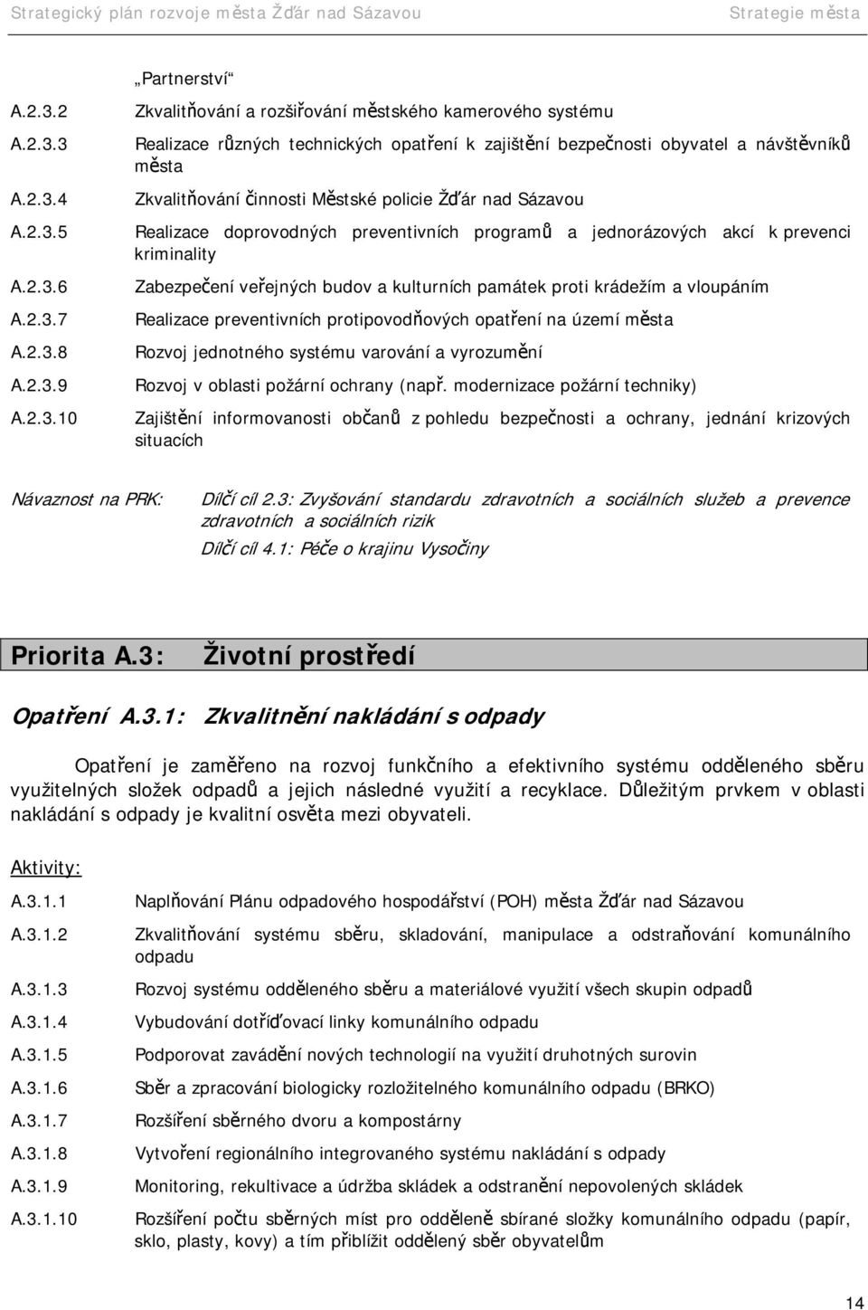 3 A.2.3.4 A.2.3.5 A.2.3.6 A.2.3.7 A.2.3.8 A.2.3.9 A.2.3.10 Zkvalitňování a rozšiřování městského kamerového systému Realizace různých technických opatření k zajištění bezpečnosti obyvatel a