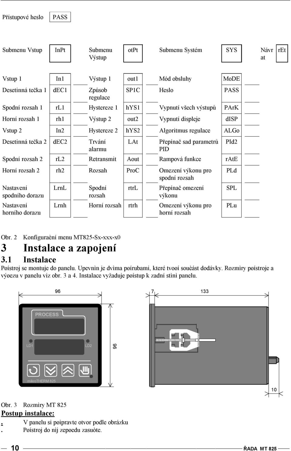 alarmu LAt Přepínač sad parametrů PID Spodní rozsah 2 rl2 Retransmit Aout Rampová funkce rate Horní rozsah 2 rh2 Rozsah ProC Omezení výkonu pro spodní rozsah Nastavení spodního dorazu Nastavení