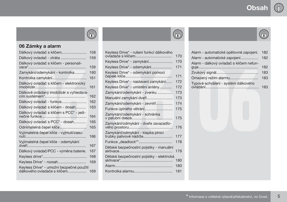 .. 163 Dálkový ovladač s klíčem s PCC* - jedinečné funkce... 164 Dálkový ovladač s PCC* - dosah... 165 Odnímatelná čepel klíče... 165 Vyjímatelná čepel klíče - vyjmutí/zasunutí.