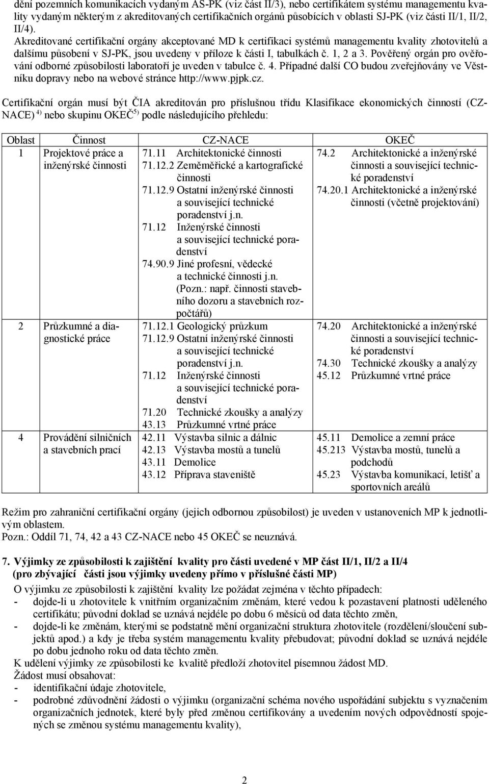 1, 2 a 3. Pověřený orgán pro ověřování odborné způsobilosti laboratoří je uveden v tabulce č. 4. Případné další CO budou zveřejňovány ve Věstníku dopravy nebo na webové stránce http://www.pjpk.cz.
