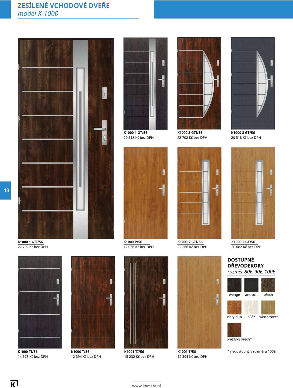 bez DPH DOSTUPNÉ DŘEVODEKORY rozměr 80E, 90E, 100E wenge antracit ořech zlatý dub bílá* winchester* brazilský ořech* K1000 TI/56