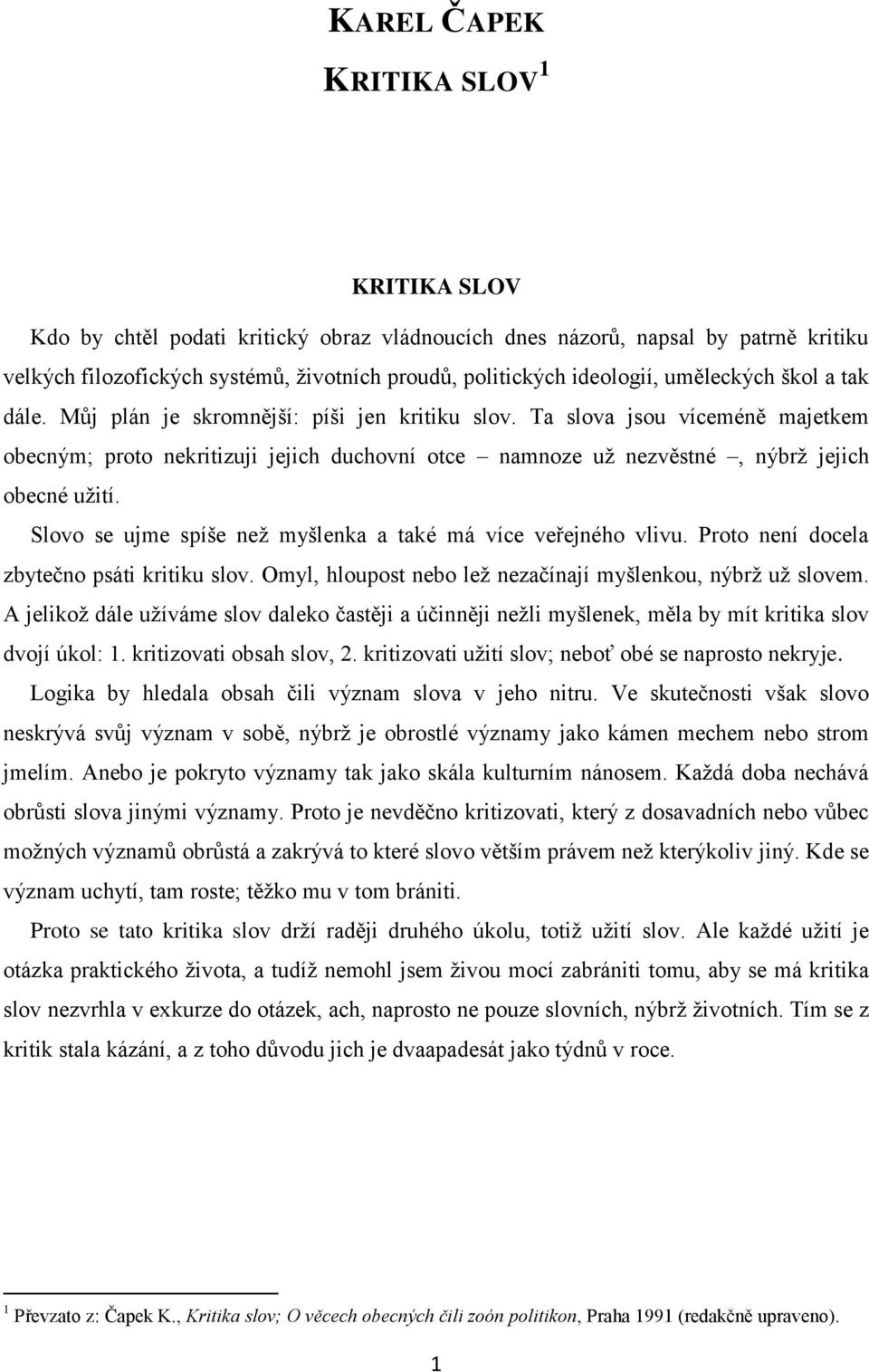 KAREL ČAPEK KRITIKA SLOV 1 - PDF Stažení zdarma